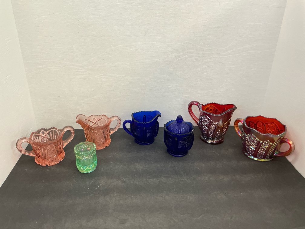 Miniature pressed & carnival glass tableware pieces