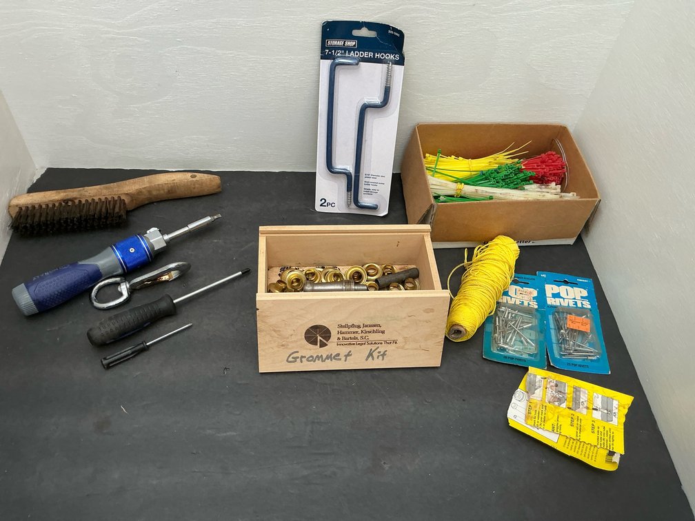 Hardware and hand tools with grommet kit & ladder hooks