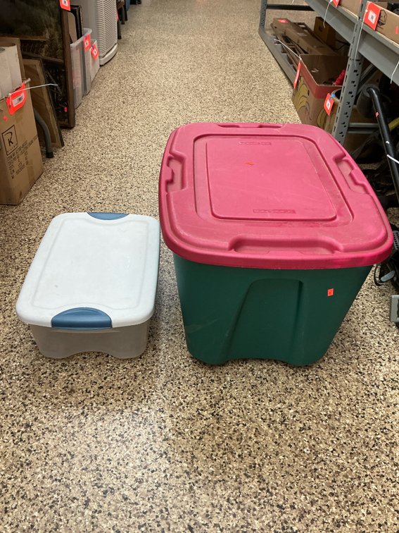 Pair of plastic storage totes with lids