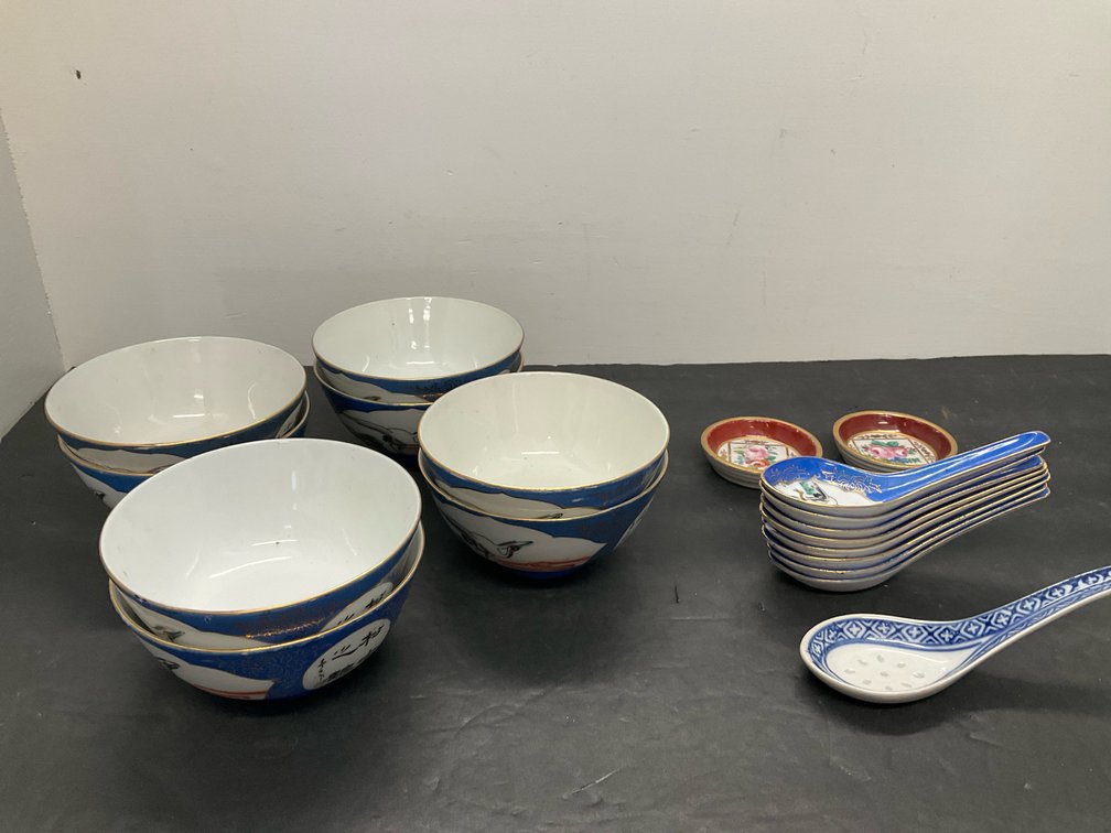 Chinese porcelain bowls, spoons & Limoges dishes