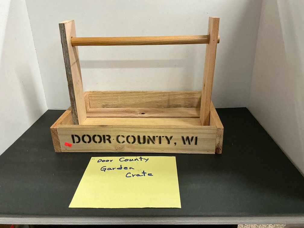 Wooden garden crate marked Door County, WI