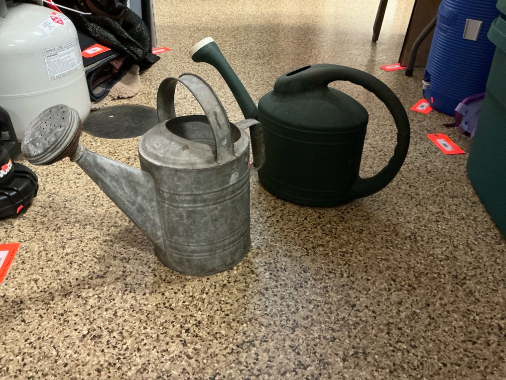 Galvanized metal & plastic watering cans