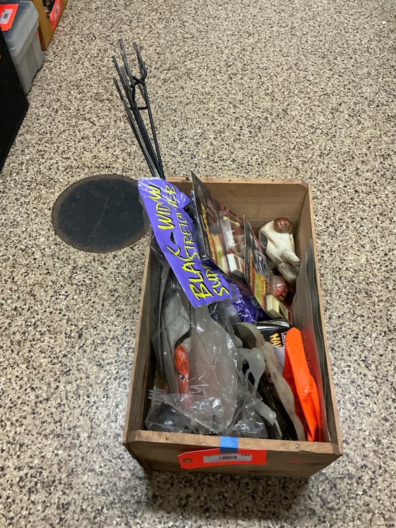Halloween decorations & novelties with wooden crate