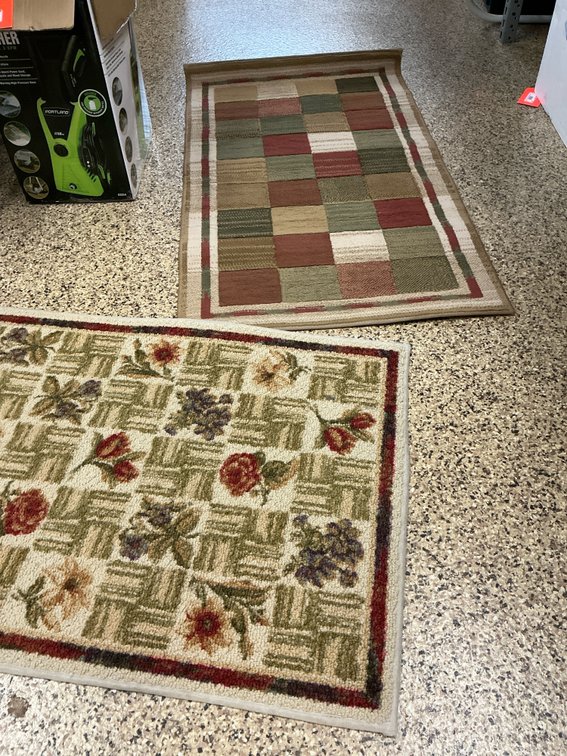 2 woven accent rugs with block & floral patterns