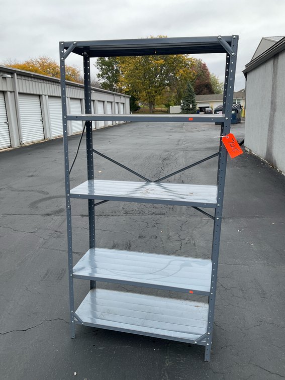 Gray industrial steel 4-shelf storage rack