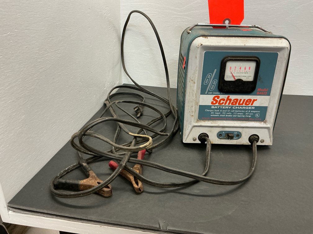 Schauer 6 and 12 volt battery charger with cables