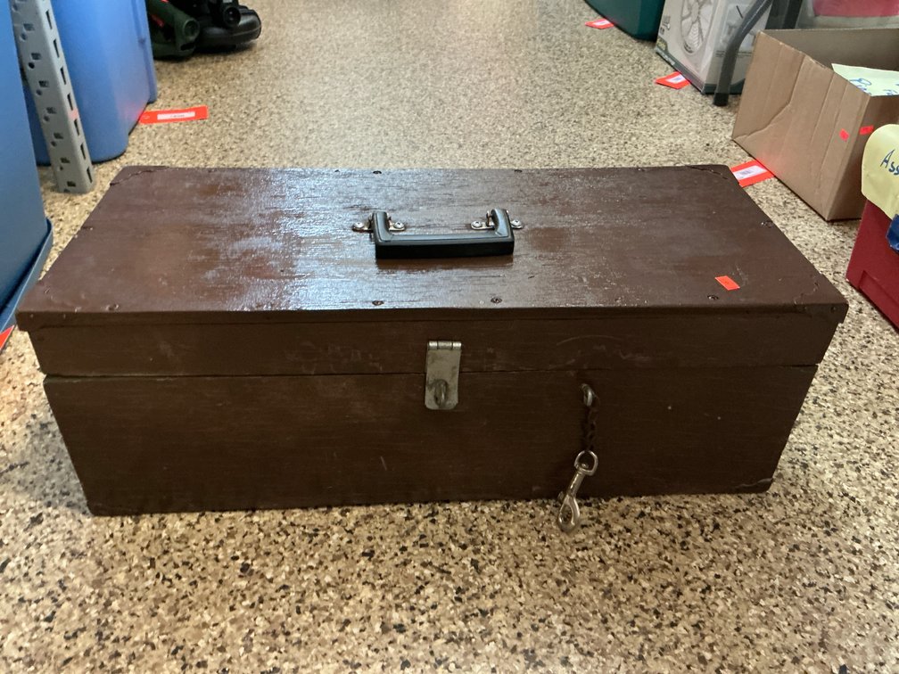 Wooden tool box with drill & auger bits 24x10x8