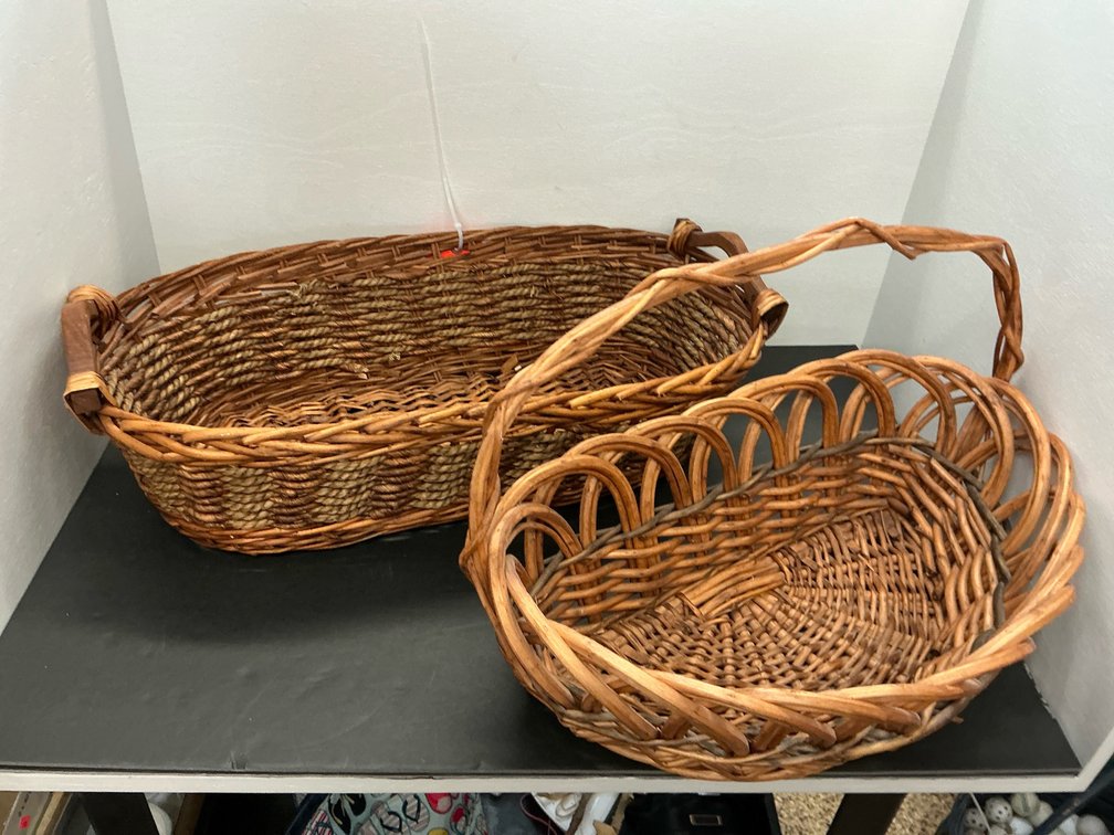 Woven wicker baskets with handles
