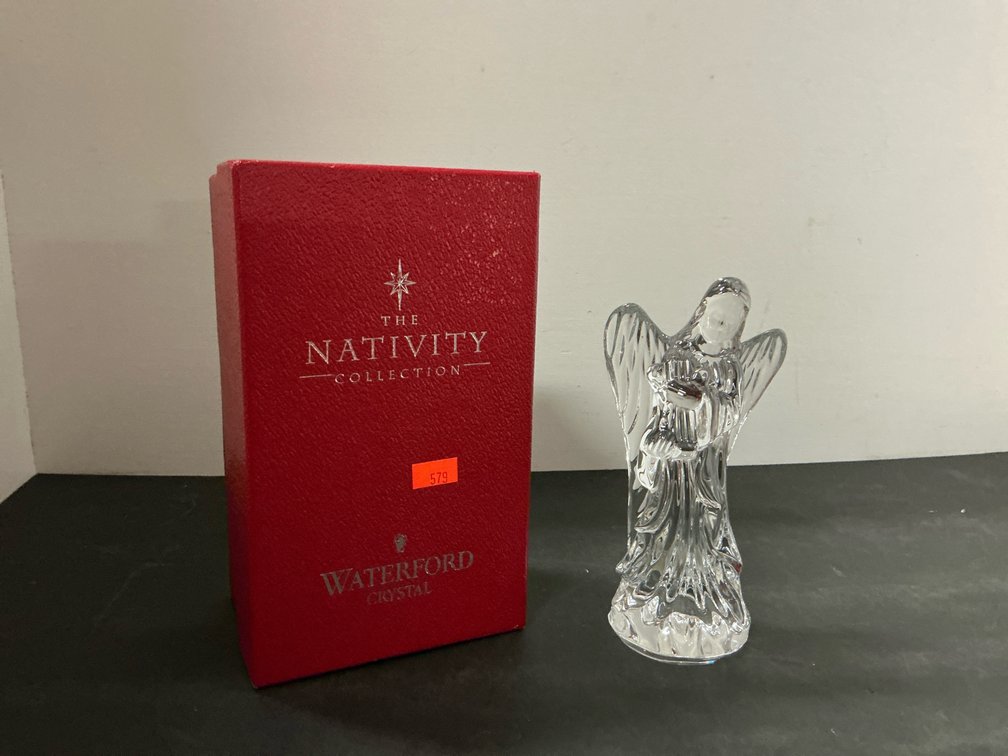 Waterford Crystal Nativity Collection angel with harp & box