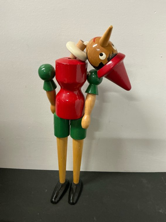 Painted wood articulated Pinocchio figure 19” tall