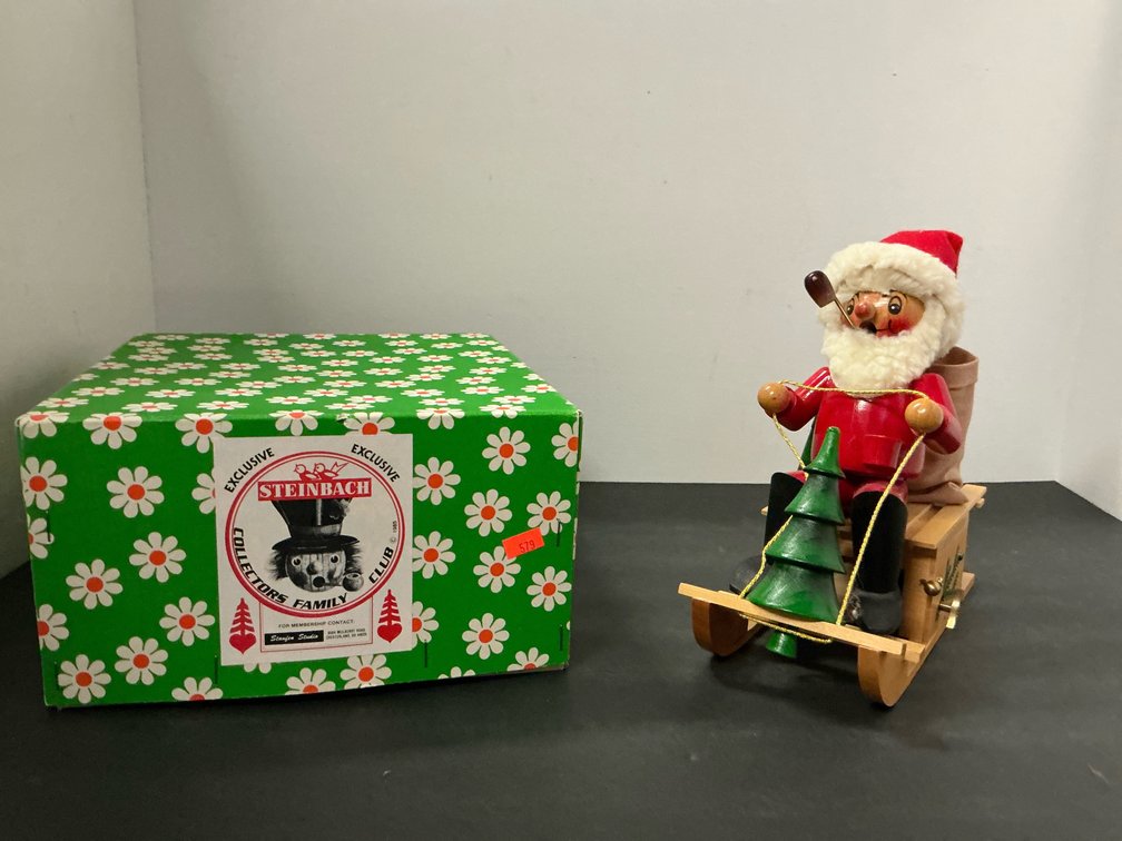 Steinbach wooden Santa smoker on sled with box