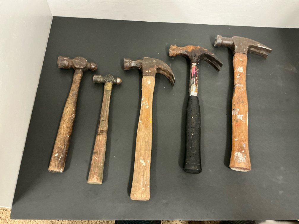 Grouping of ball-peen & claw hammers