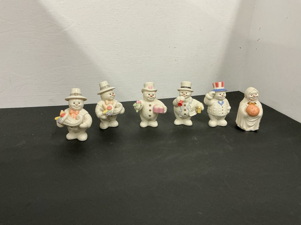 6 Lenox porcelain holiday snowman figurines