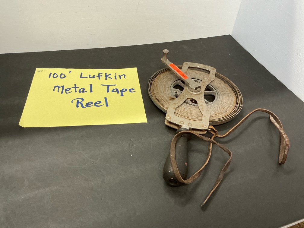 100’ Lufkin open reel steel tape measure with wood handle