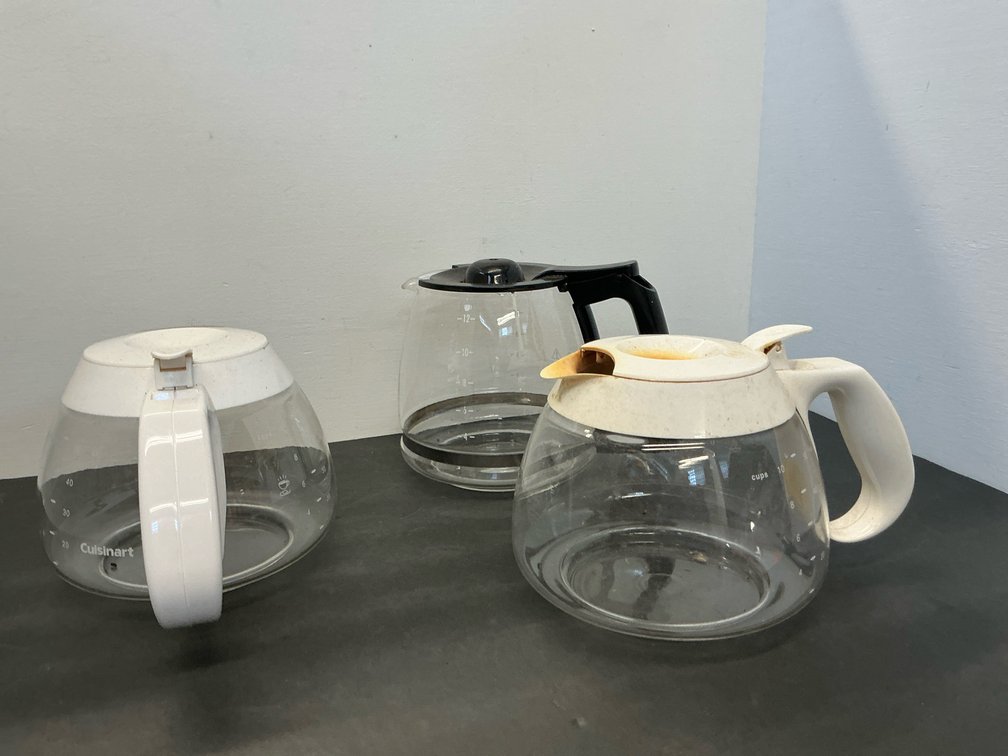 Grouping of 3 glass coffee maker carafes