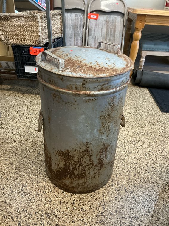 Galvanized metal cylindrical can with lid 25” tall