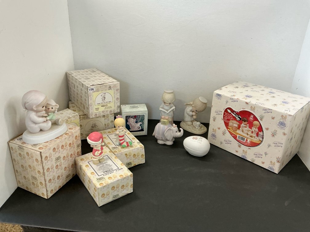 Grouping of Precious Moments porcelain figurines & boxes