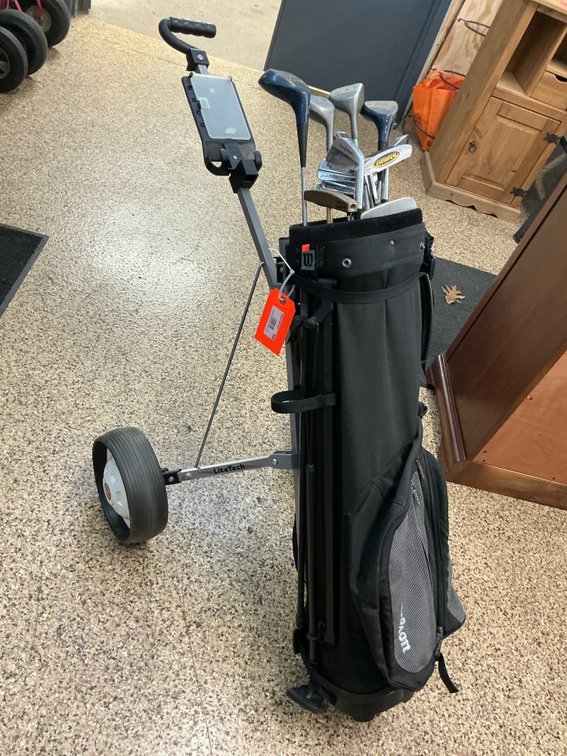 Golf pull cart with golf bag & assorted clubs
