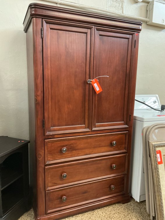 Wood two-door armoire with three lower drawers 40x21x71