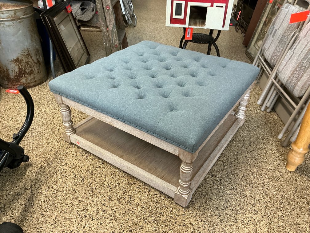 Square tufted coffee table ottoman with lower shelf 34x34x16