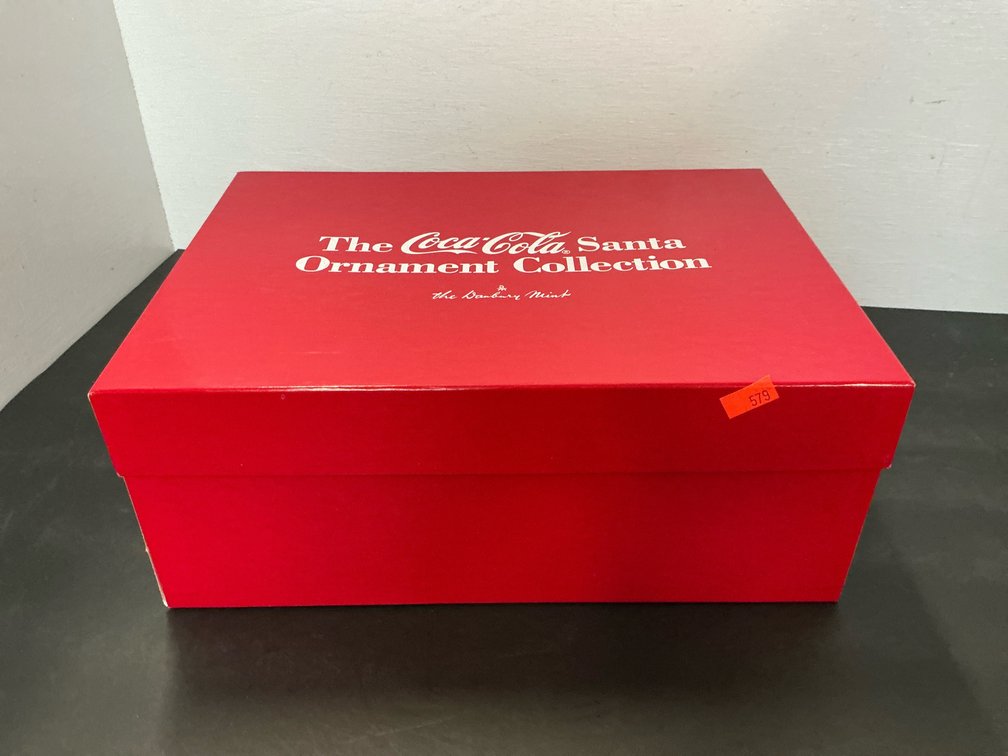 Set of 12 Danbury Mint Coca-Cola Santa ornaments with box