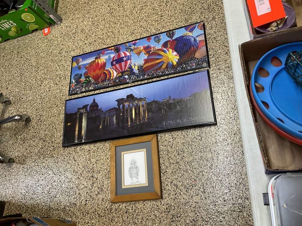 Grouping of 3 framed wall art pieces