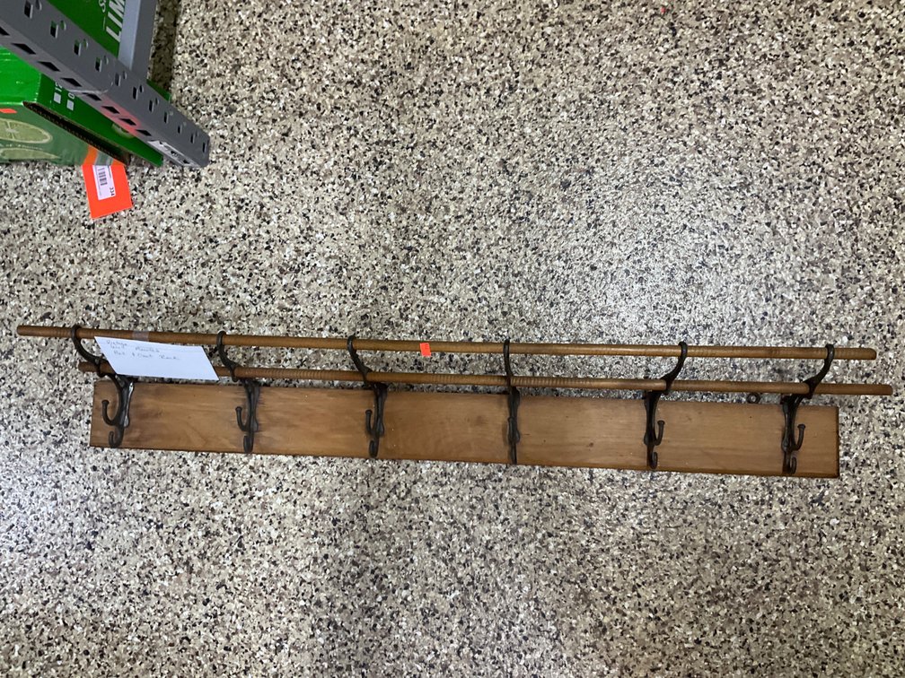 Wall-mounted wood & metal hat and coat rack 38” wide