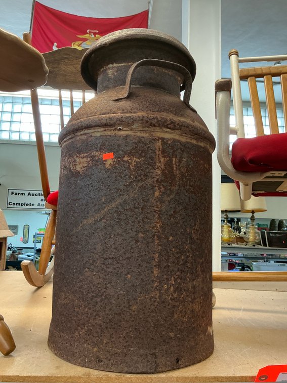Metal milk can with domed lid & side handles