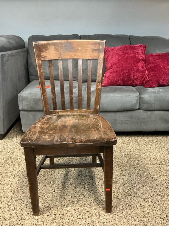 Wood slat-back chair with stretchers