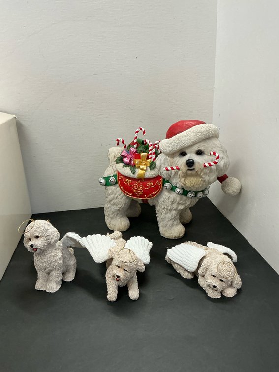 4 Bichon Frise holiday & angel dog figurines