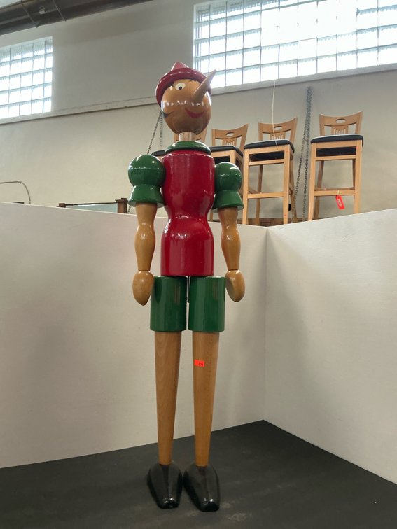 Carved and turned wood Pinocchio figure 30” tall