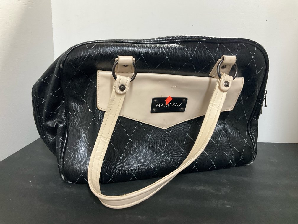 Mary Kay black quilted tote bag with cream trim