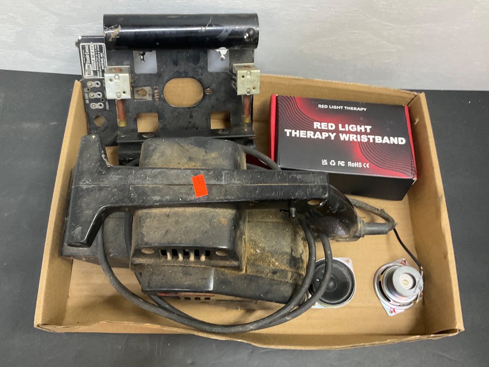 Belt sander, door chime, therapy wristband & speakers