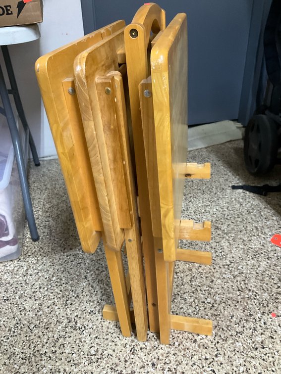 Set of 3 wood folding TV tray tables with stand
