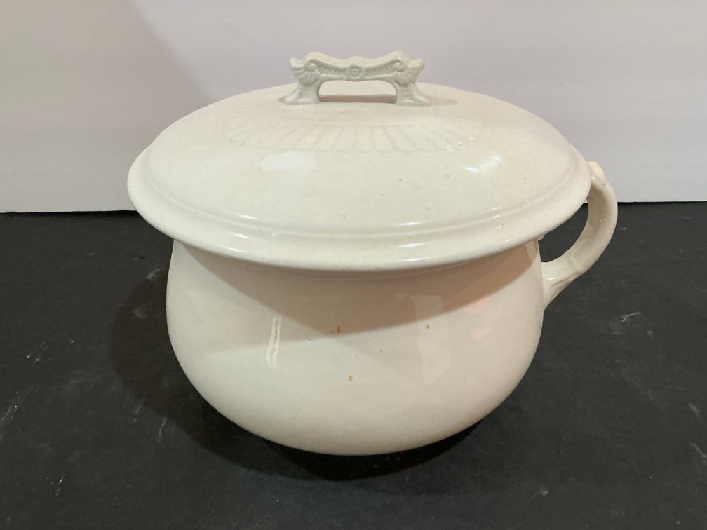 White ironstone chamber pot with lid - Office Main Level