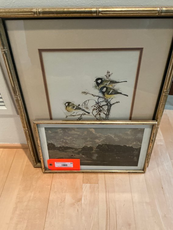 2 framed bird & landscape prints in gilt frames - Entryway Hallway Main Level