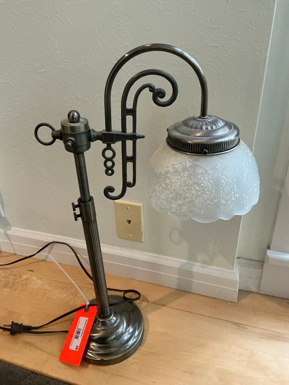 Bronze-finish bridge arm desk lamp with frosted glass shade - Living Room Main Level