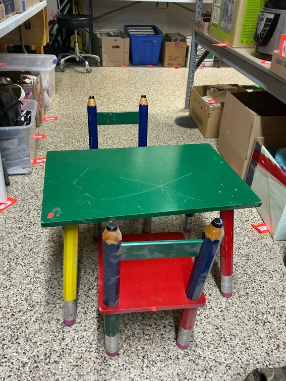 Child's pencil-themed table & 2 chairs
