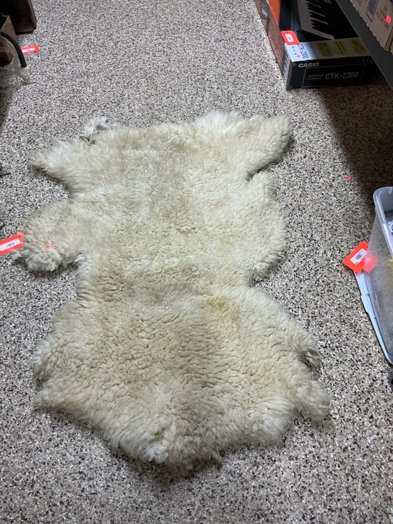 Off-white natural wool sheepskin pelt rug