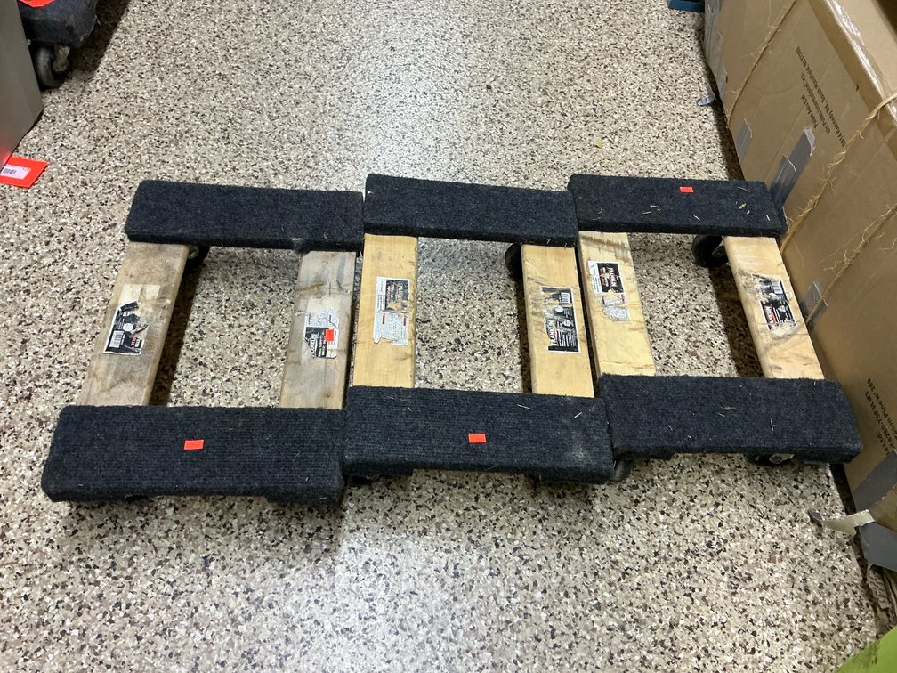 3 Franklin carpeted wooden moving dollies