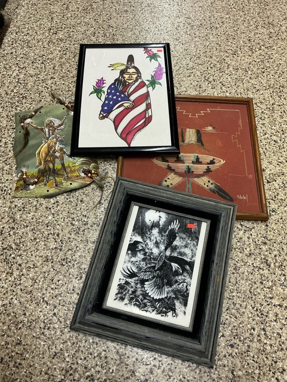 Grouping of 4 Native American & wildlife wall art