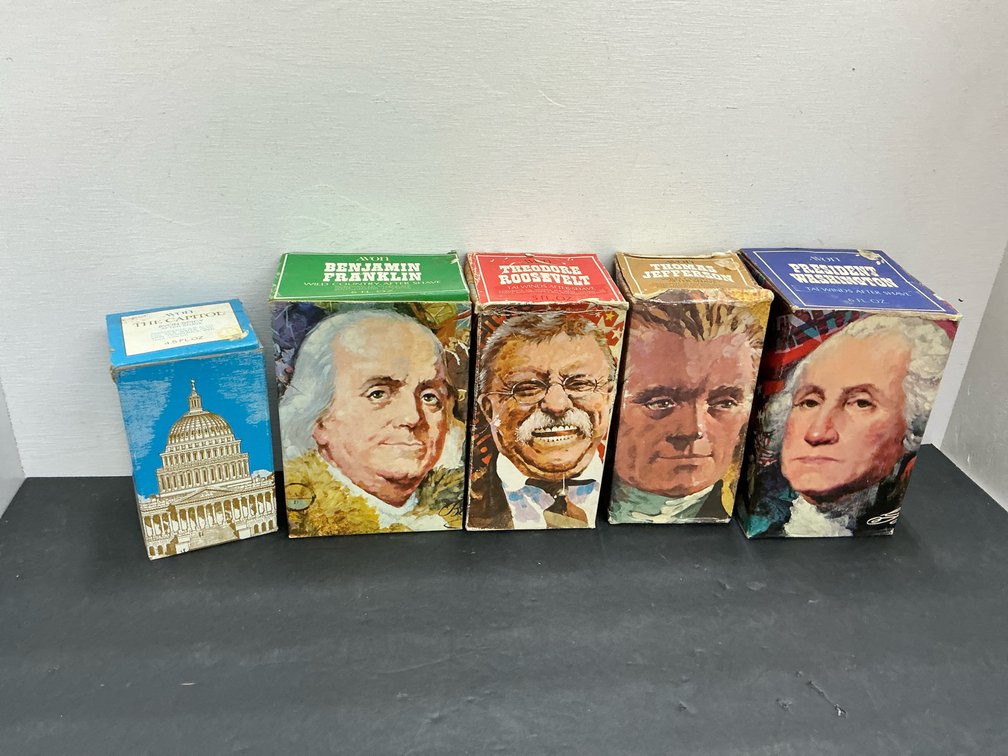 5 Avon historical figure & landmark aftershave boxes