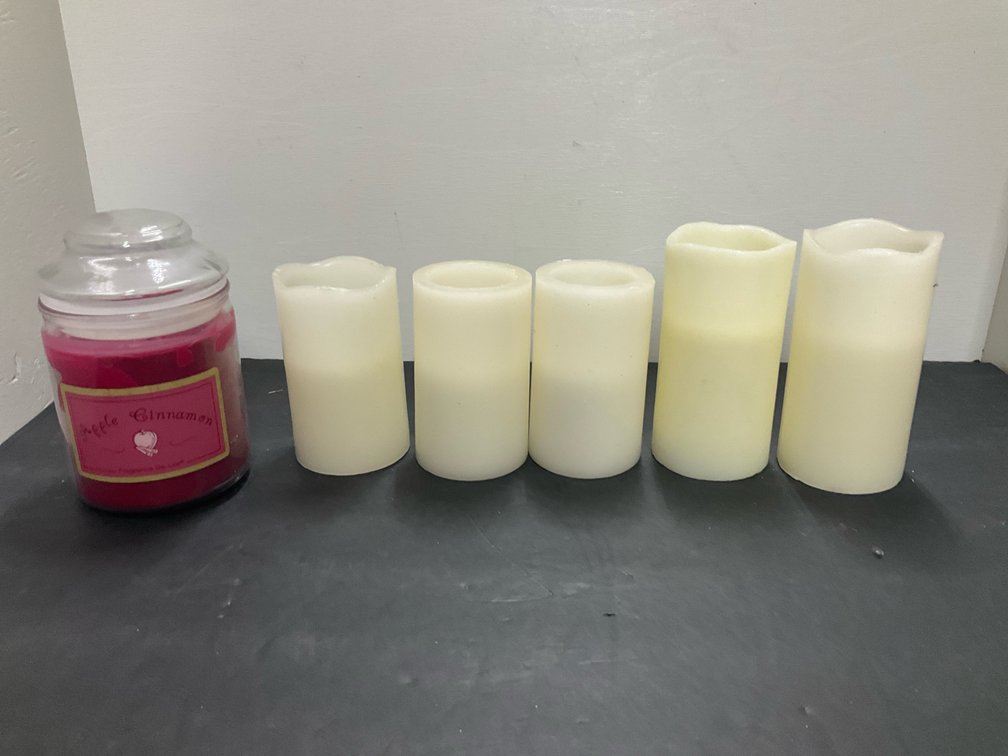 Apple Cinnamon jar candle & 5 flameless pillar candles