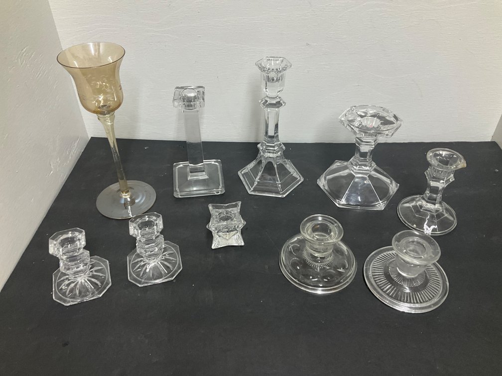 Grouping of glass & crystal candle holders