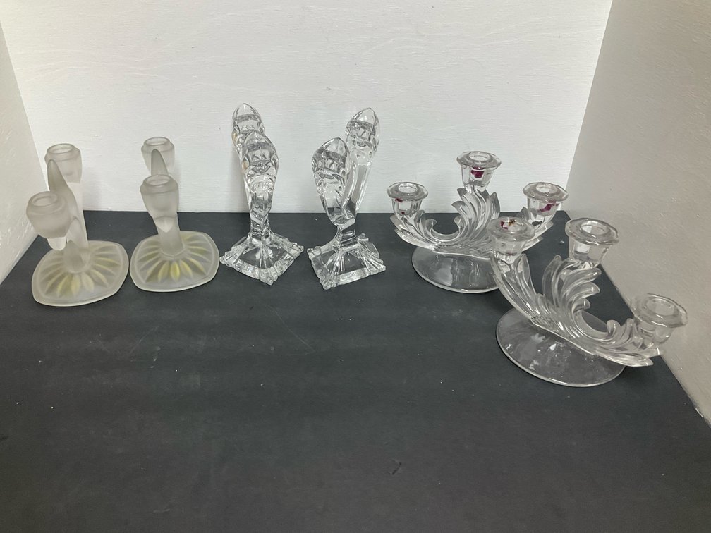 Pressed glass candle holders & candelabras