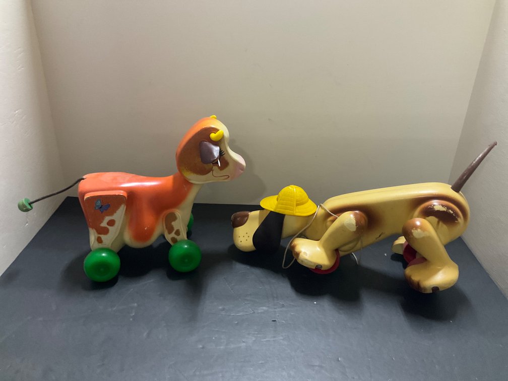 Pair of Fisher-Price cow & dog pull toys