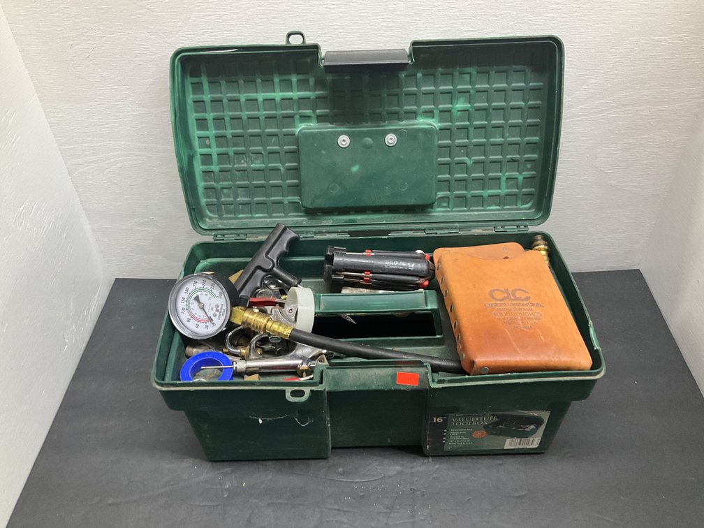 plastic toolbox with assorted tools
