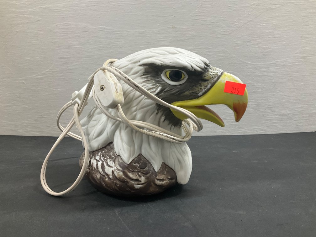 Molded ceramic bald eagle bust table lamp