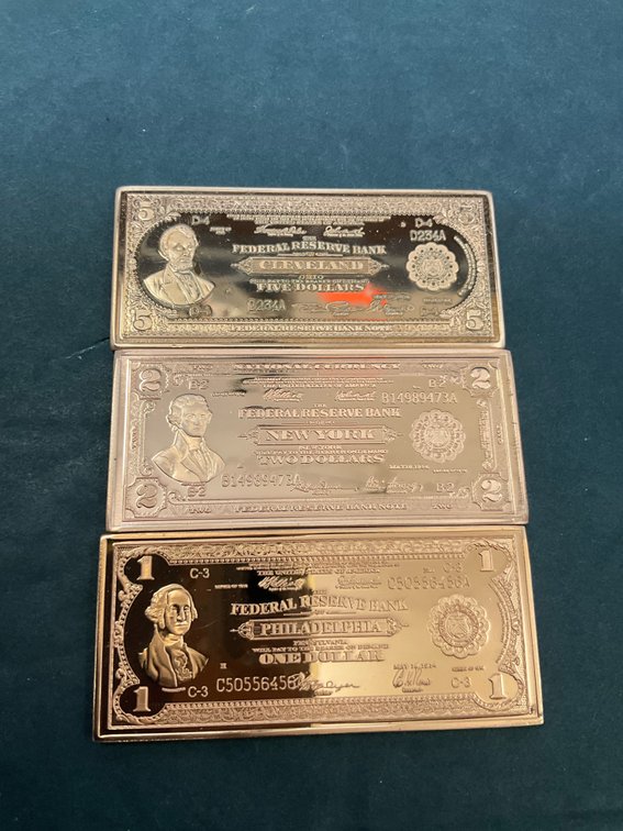 3 replica US banknote 1 oz bullion bars