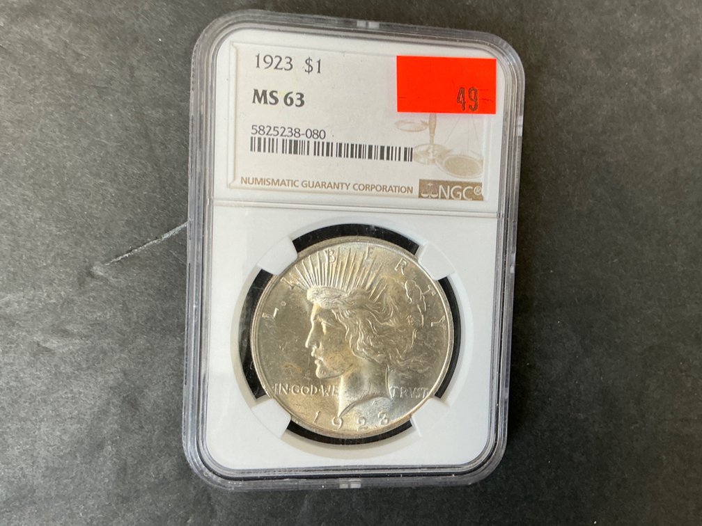 1923 Peace silver dollar graded NGC MS 63